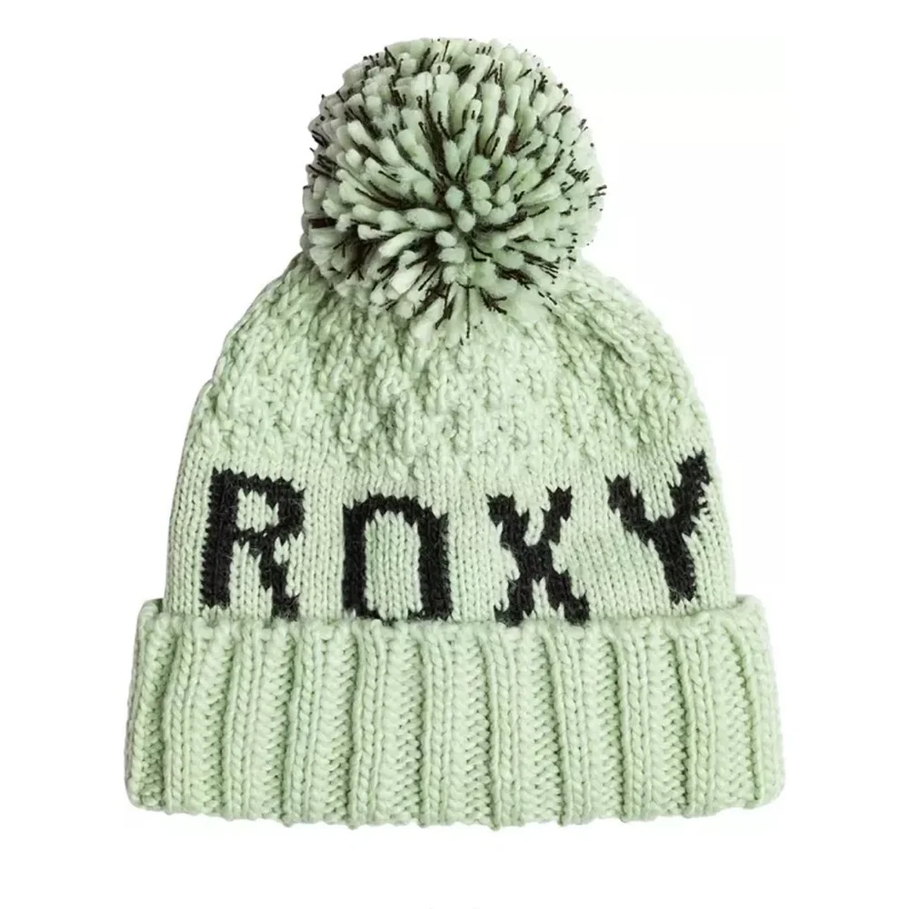 Roxy Women's Tonic Beanie Hat Cameo Green Pom Fleece Lined Band NWT